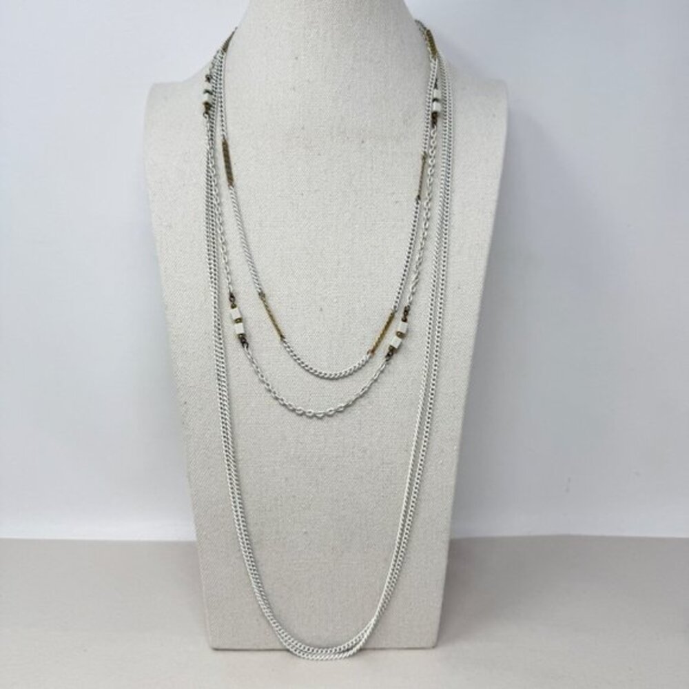 Vintage Chain Set of 3 Necklaces Korea White Gold-Tone Long Length Minimal